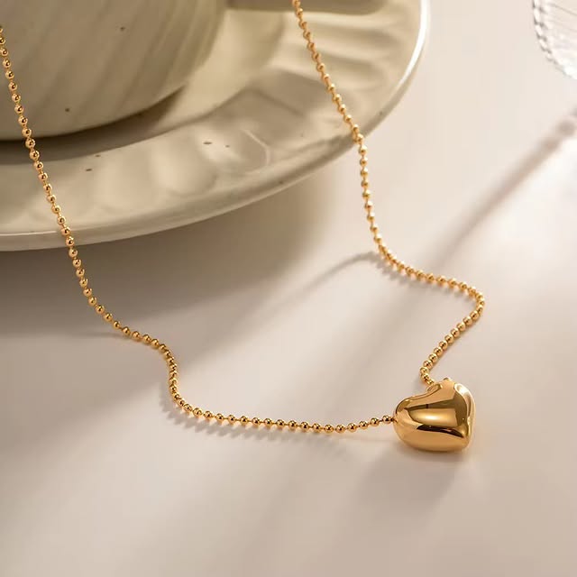 BEADED SOLID HEART NECKLACE